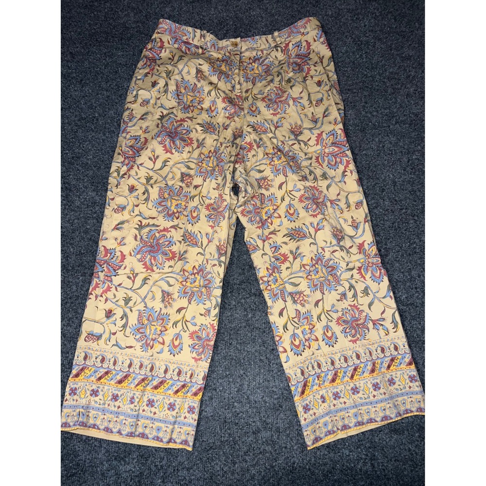 Coldwater Creek Floral Paisley Wide Leg Crop Pants Tan Size 16 V#Y012 M00292